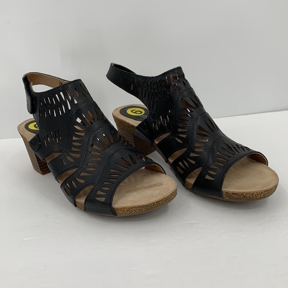 Josef Seibel Sunny black leather sandal laser bootie cut-out heel shoe new 40 9 - Picture 3 of 8